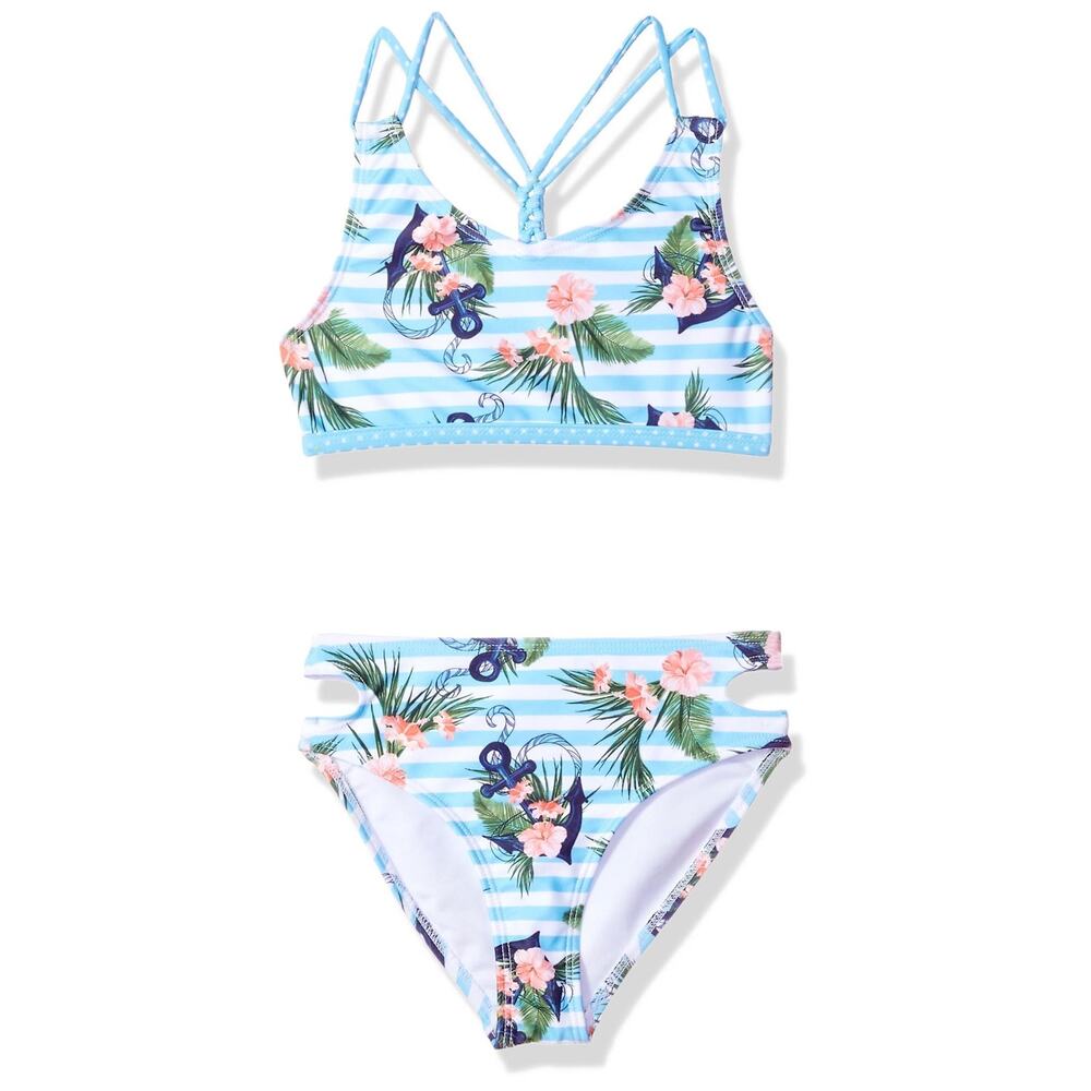 Jantzen Girls Nautical Swim Bikini Stripped Anchor Print Size 10